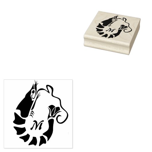 Garnalen monogram in een zwarte Stencil stijl Rubberstempel (Gestempeld)