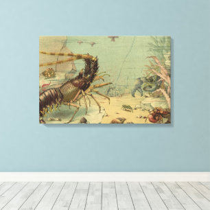 Garnalen, Onderwater Zeeleven, Vintage Oceandieren Canvas Afdruk