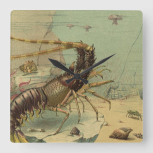 Garnalen, Onderwater Zeeleven, Vintage Oceandieren Vierkante Klok