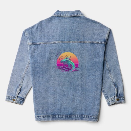 Garnalen Synthwave 80s Retrowave Esthetisch Denim Jacket (Achterkant)
