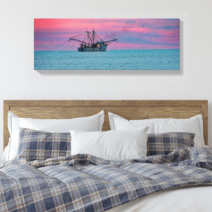Garnalen vissen bij zonsondergang canvas afdruk