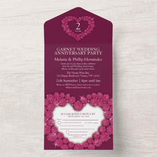 Garnet 2e huwelijksdag all in one uitnodiging (Binnen)