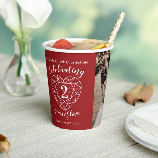 Garnet 2nd Wedding Jubileum omtrekfoto Papieren Bekers (Insitu)