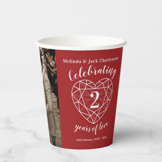 Garnet 2nd Wedding Jubileum omtrekfoto Papieren Bekers (Achterkant)