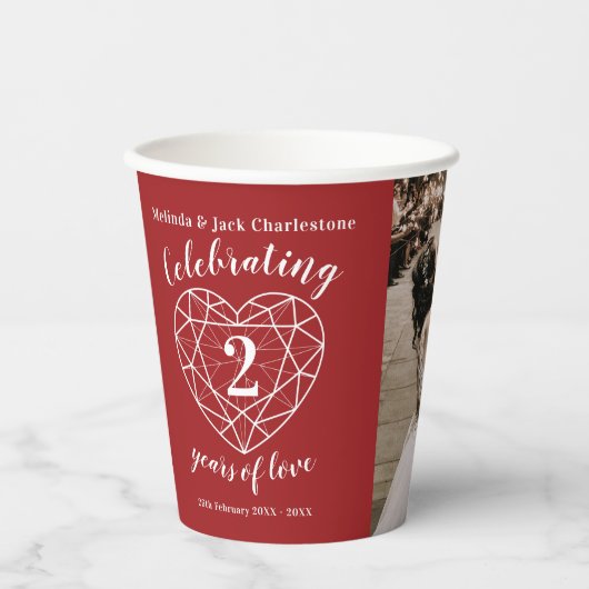 Garnet 2nd Wedding Jubileum omtrekfoto Papieren Bekers (Voorkant)