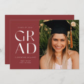 Garnet Afstudeerder Block Modern Photo Afstuderen Kaart (Voorkant / Achterkant)