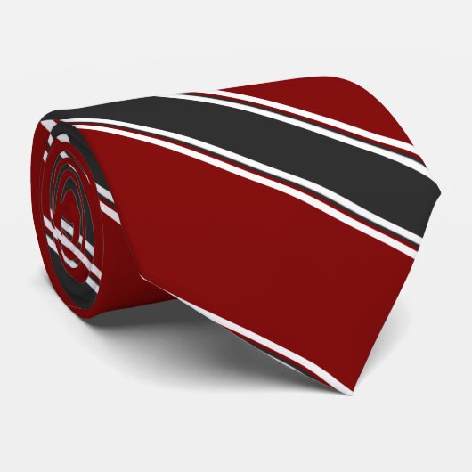 Garnet Black en White University Stripe Stropdas (Opgerold)
