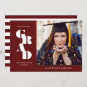 Garnet Bold Serif Single Photo Afstuderen Aankondiging (Voorkant / Achterkant)