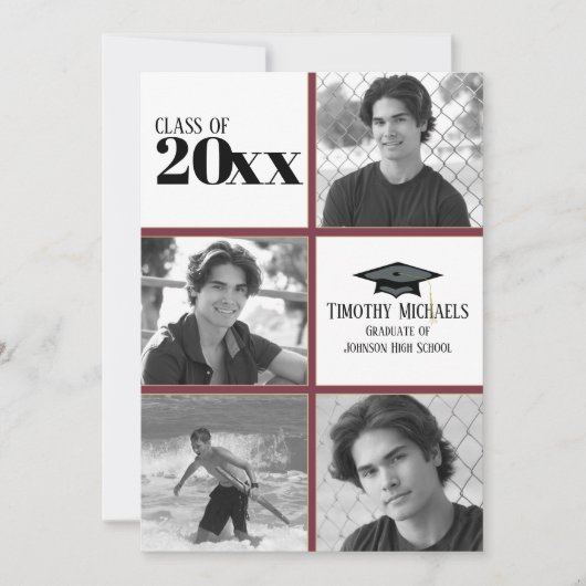 Garnet & Gold Afstudeerder-uitnodiging, Matte 7 x Kaart (Voorkant)