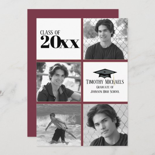 Garnet & Gold Afstudeerder-uitnodiging, Matte 7 x Kaart (Voorkant / Achterkant)