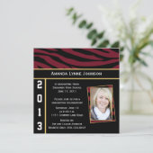 Garnet Gold Black Zebra Afstuderen Invitation Kaart (Staand voorkant)