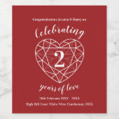 Garnet herdenkt 2 jaar liefde wijnetiketten wijn etiket (Enkel label)