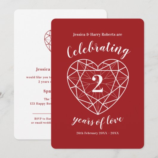 Garnet jubileum 2 jaar liefdesfeest uitnodigingen (Voorkant / Achterkant)