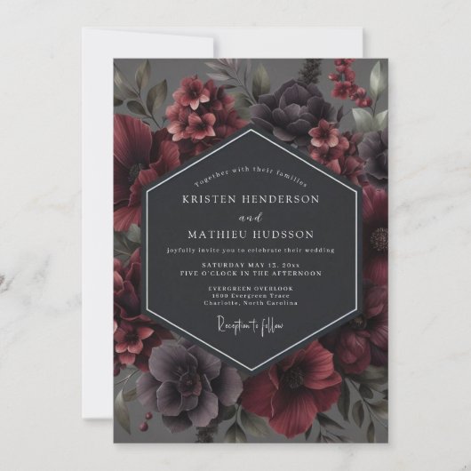 Garnet Moody Flora Bruiloft Kaart (Voorkant)
