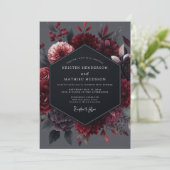 Garnet Noir Botanische Bruiloft Kaart (Staand voorkant)