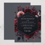 Garnet Noir Botanische Bruiloft Kaart (Voorkant / Achterkant)