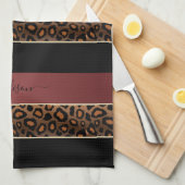 Garnet Red en Black Leopard Animal Print Theedoek (Quarter Fold)