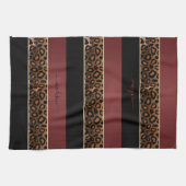 Garnet Red en Black Leopard Animal Print Theedoek (Horizontaal)