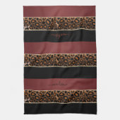 Garnet Red en Black Leopard Animal Print Theedoek (Verticaal)