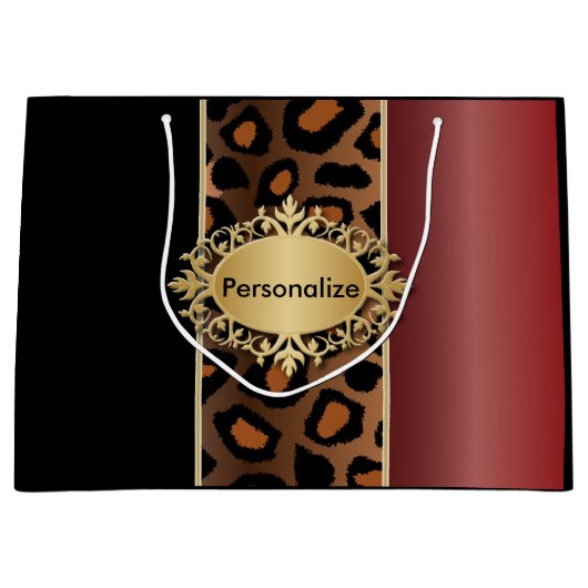 Garnet Red en Black Leopard Pattern Groot Cadeauzakje (Voorkant)