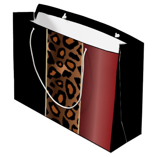 Garnet Red en Black Leopard Pattern Groot Cadeauzakje (Achterkant Gekanteld)