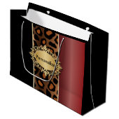Garnet Red en Black Leopard Pattern Groot Cadeauzakje (Voorkant Gekanteld)