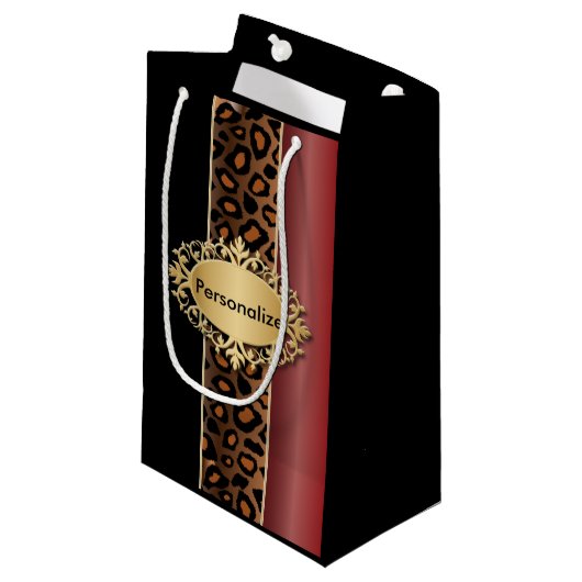 Garnet Red en Black Leopard Pattern Klein Cadeauzakje (Voorkant Gekanteld)