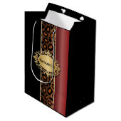 Garnet Red en Black Leopard Pattern Medium Cadeauzakje (Voorkant Gekanteld)