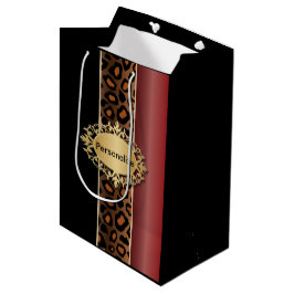 Garnet Red en Black Leopard Pattern Medium Cadeauzakje