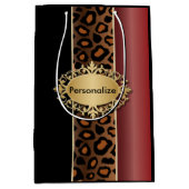 Garnet Red en Black Leopard Pattern Medium Cadeauzakje (Voorkant)