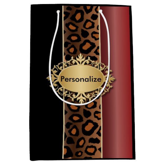 Garnet Red en Black Leopard Pattern Medium Cadeauzakje (Voorkant)