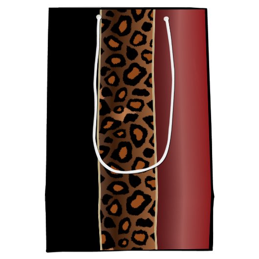 Garnet Red en Black Leopard Pattern Medium Cadeauzakje (Achterkant)