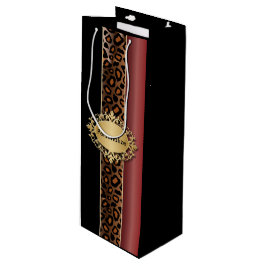 Garnet Red en Black Leopard Pattern Wijn Cadeautas