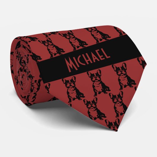 Garnet Red Franse Bulldog Stropdas (Opgerold)