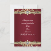 Garnet Ruby Red Gold Black Damask Party Uitnodigin RSVP Kaartje (Achterkant)