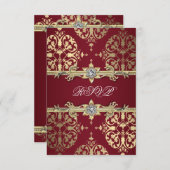 Garnet Ruby Red Gold Black Damask Party Uitnodigin RSVP Kaartje (Voorkant / Achterkant)