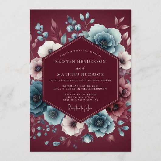 Garnet Slate Moody Bloom Wedding Kaart (Voorkant)