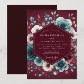 Garnet Slate Moody Bloom Wedding Kaart (Voorkant / Achterkant)