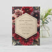 Garnet Sumptuous Dahlia Wedding Kaart (Staand voorkant)