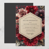 Garnet Sumptuous Dahlia Wedding Kaart (Voorkant / Achterkant)