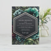 Garnet Teal Clair-obscur Bruiloft Kaart (Staand voorkant)
