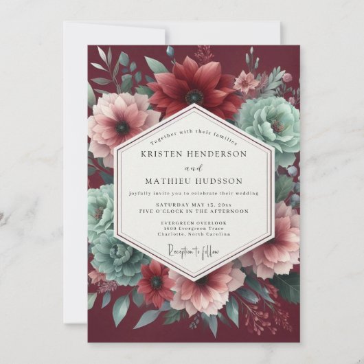 Garnet Teal Dramatic Wedding Kaart (Voorkant)