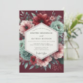 Garnet Teal Dramatic Wedding Kaart (Staand voorkant)