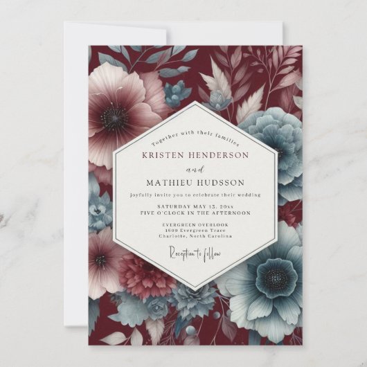 Garnet Teal Renaissance Bruiloft Kaart (Voorkant)