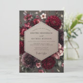 Garnet Velvet Bloom Wedding Kaart (Staand voorkant)
