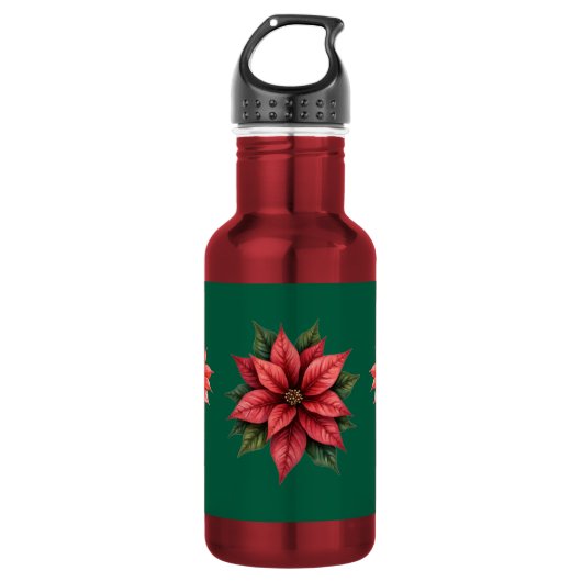 Garrafa de água Natal verde e Flores Vermelhas Waterfles (Voorkant)