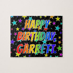 "GARRETT" Voornaam, gewoord "HAPPY BIRTHDAY" Legpuzzel