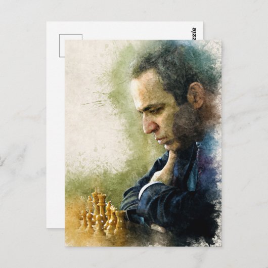 Garry Kasparov ✪ de Legende ✪ Waterverf Art Briefkaart (Voorkant / Achterkant)