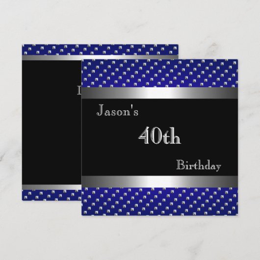 GARY - Blue Black Silver Studs 40th Birthday Mans Kaart (Voorkant / Achterkant)