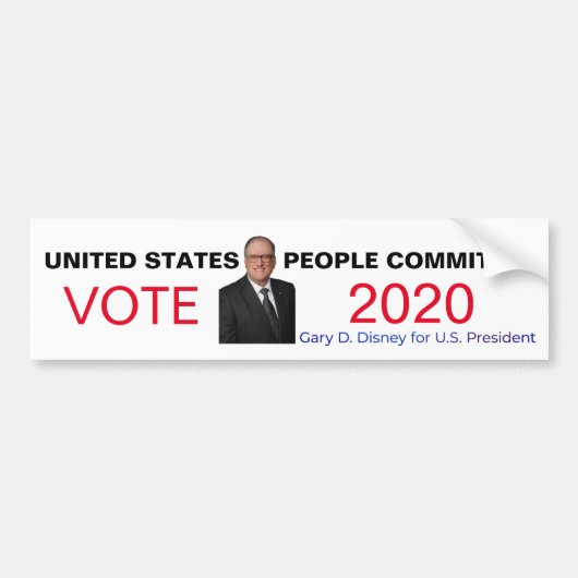 Gary D. Disney for President 2020 Bumpersticker (Voorkant)